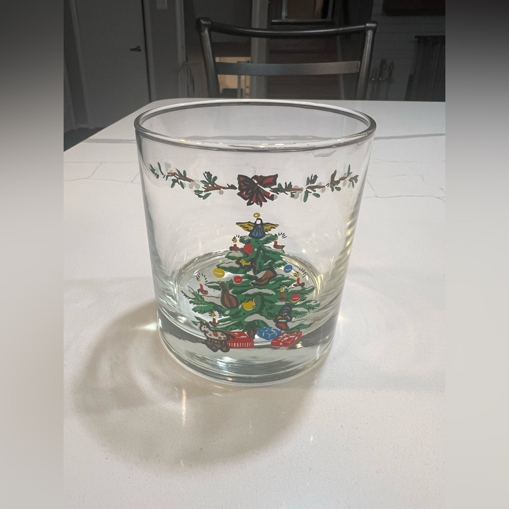 Vintage MCM Libbey Christmas Tree Holiday Cocktail Lowball Tumbler Glass